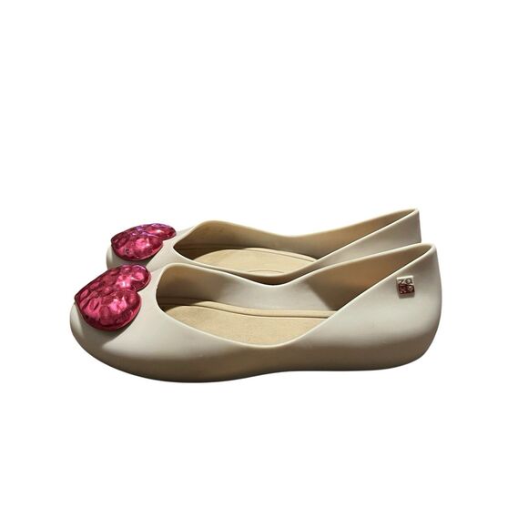 Zaxy Cream Ballerina Flats Metallic Pink Heart Jelly Flats Women's Size 5 - Picture 3 of 15